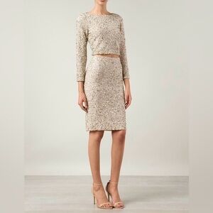 Alice + Olivia Ramos Beaded Embellished Pencil +
Lacey Beaded Sequined Crop Top